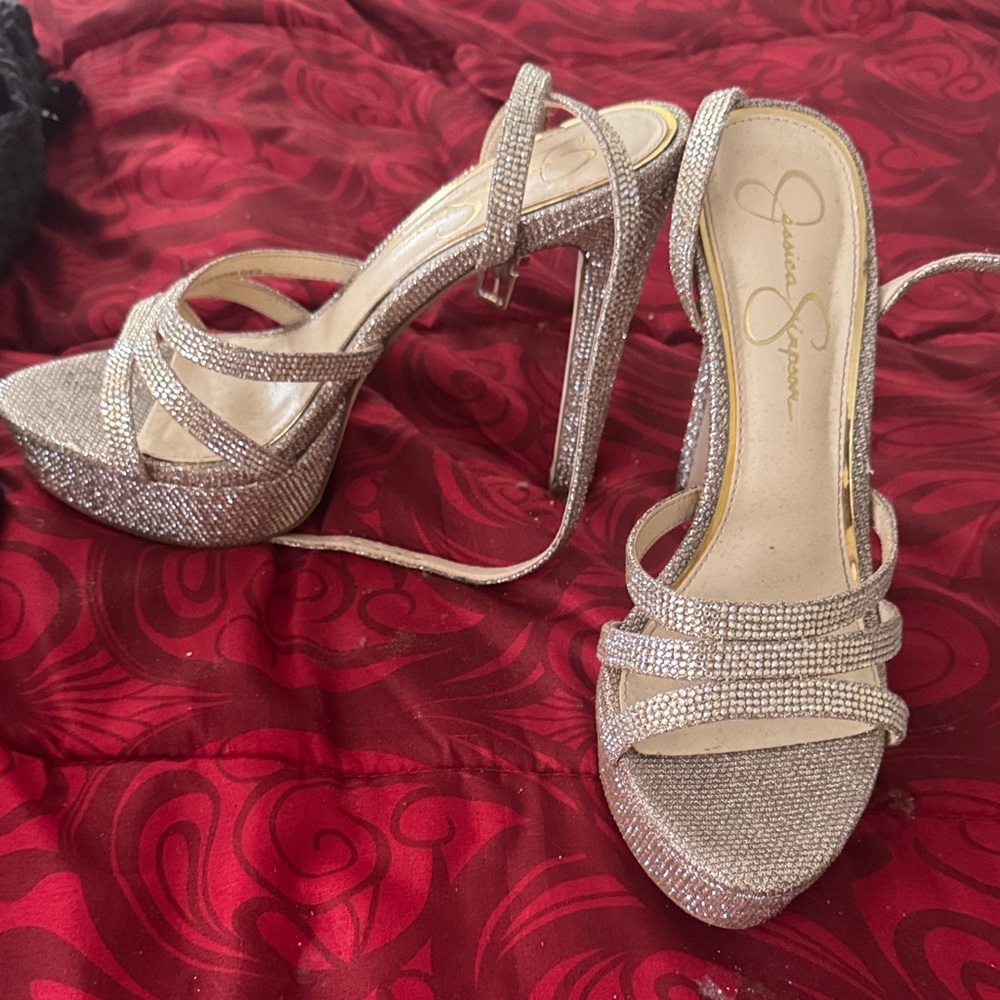Jessica Simpson Sparkling Strappy Heels - Gold